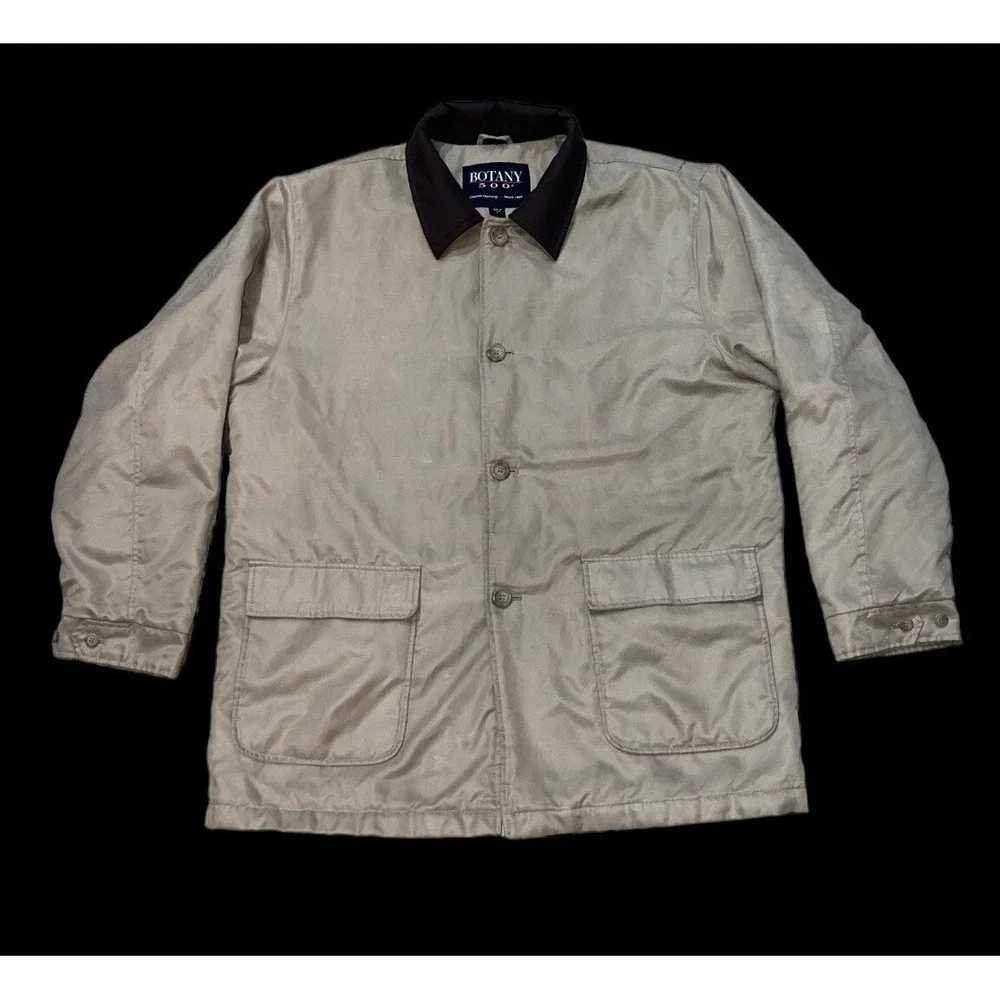 Botany 500 Men's Large Tan Casual Coat Jacket Button Up Quilted Lining Soft